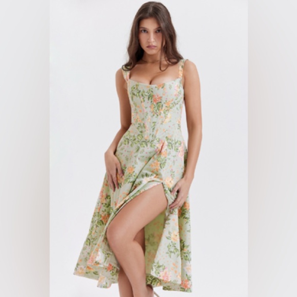 NWT House of CB Saira Light Green Floral Corset Dress XS